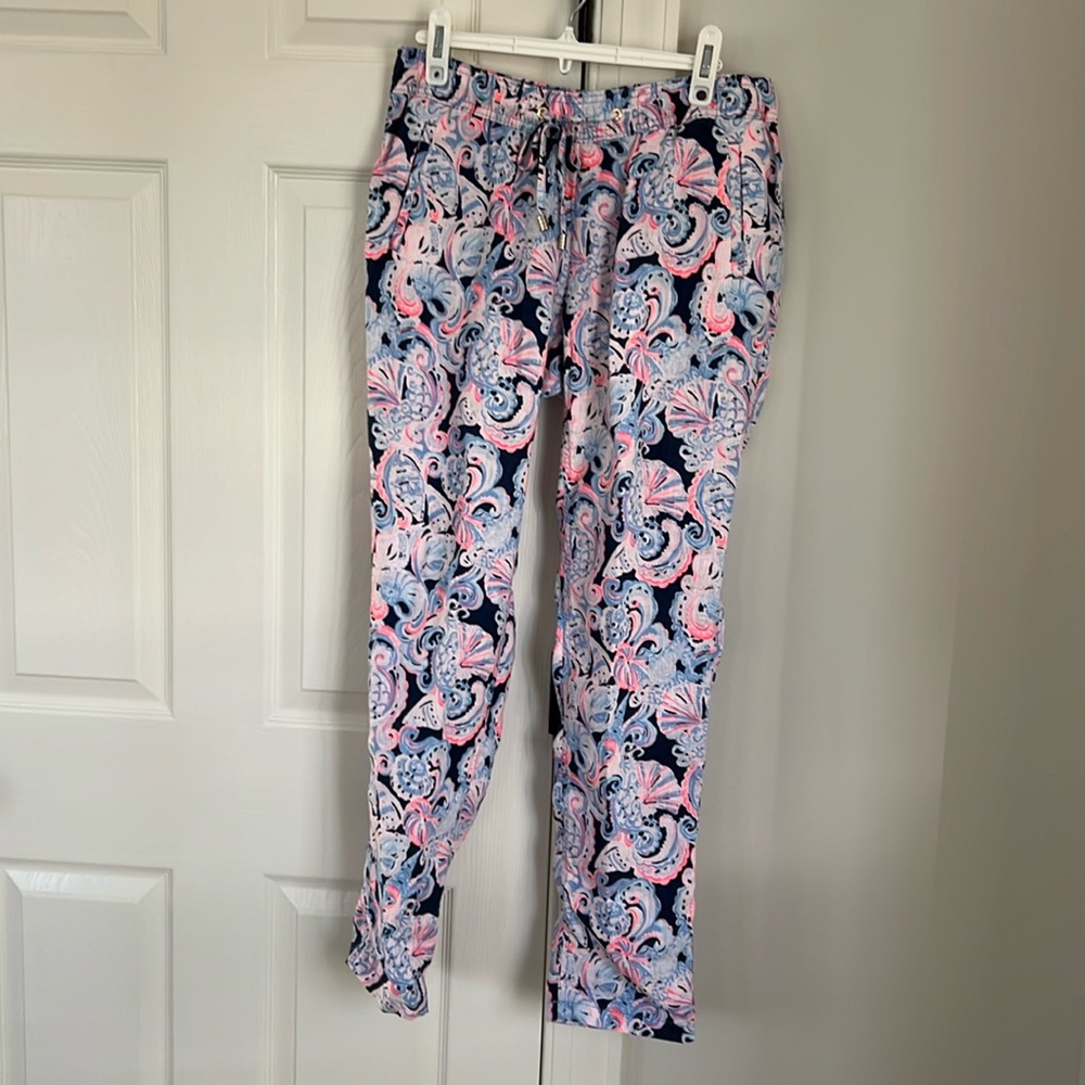 Lilly Pulitzer Navy Coral White Linen Pants